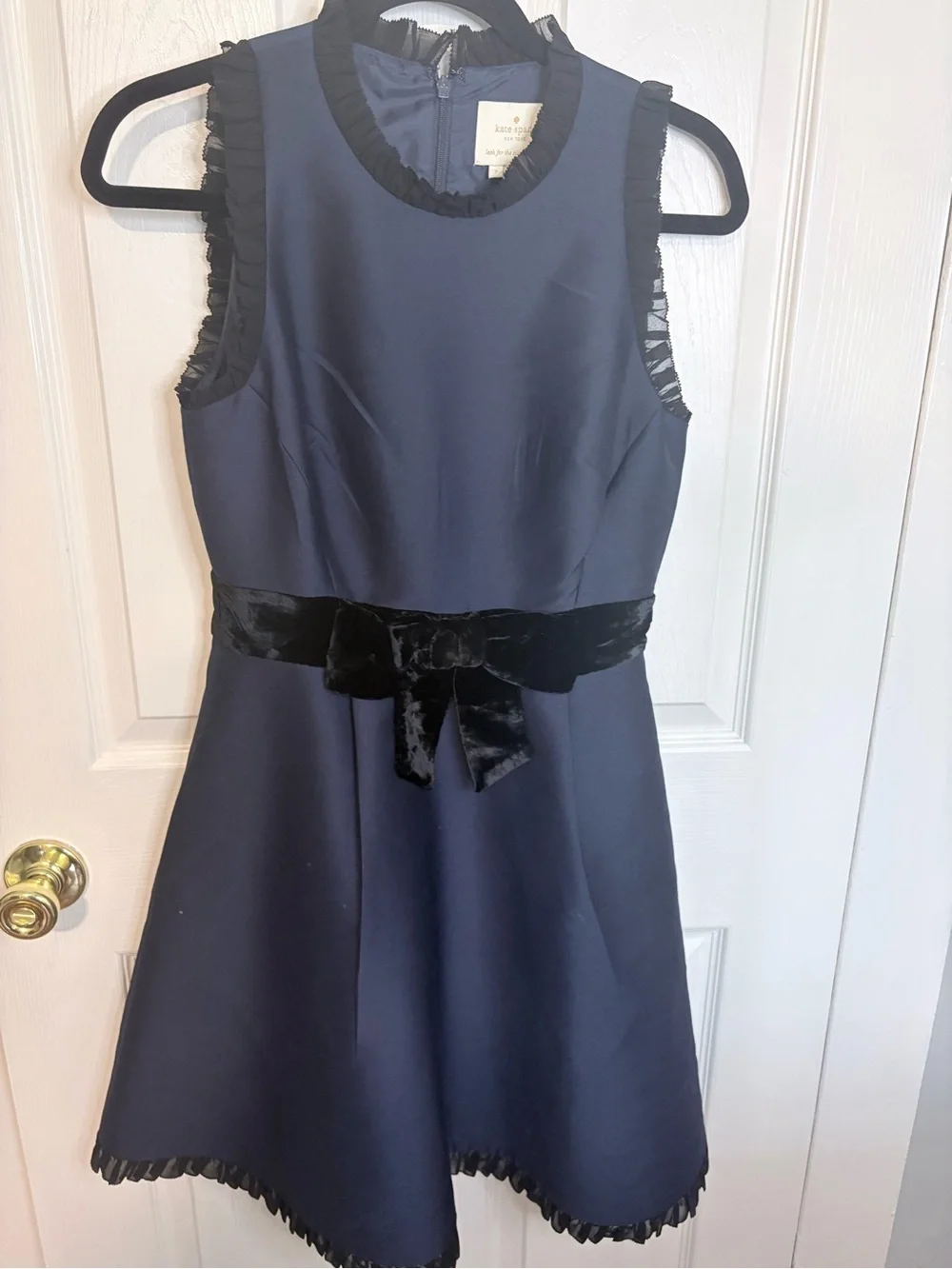 Kate Spade New York Navy Fit & Flare Dress Velvet Bow Size 2